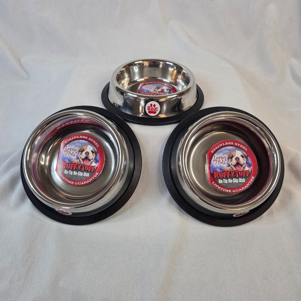 8-oz Non-Skid Stainless Pet Bowls - Set of 3